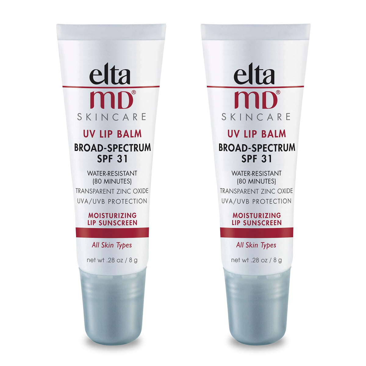 EltaMD UV Lip Balm SPF 30 tube front protects lips from sun while staying moisturized.