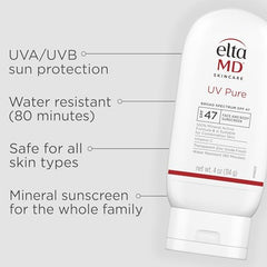 EltaMD UV Pure fragrance-free bottle showing easy glide application.