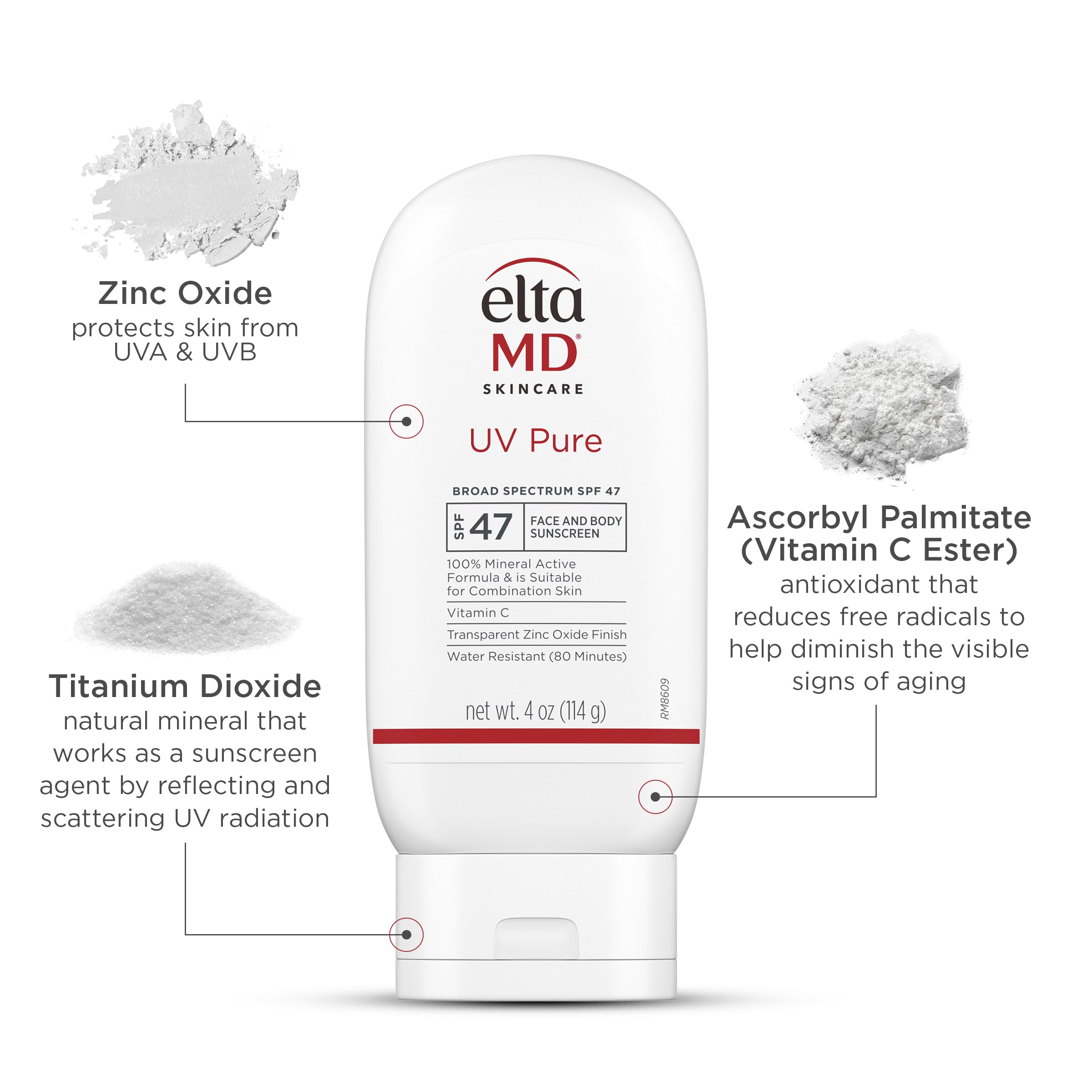 EltaMD UV Pure oil-free formula bottle for a clean, non-greasy feel.