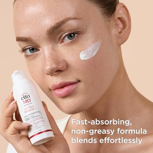 EltaMD UV Skin Recovery SPF 50 application swatch shows mineral protection on the skin surface