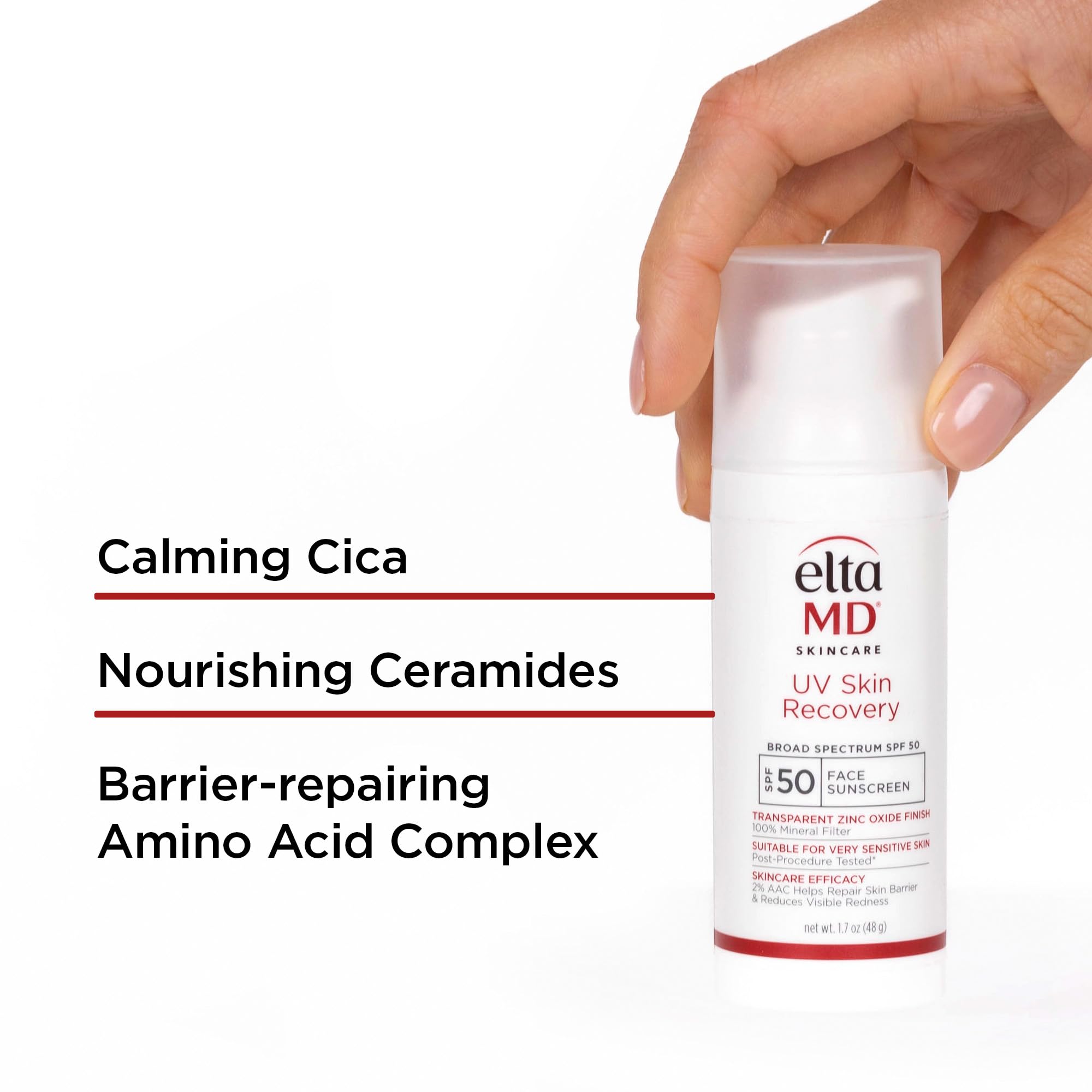 EltaMD UV Skin Recovery SPF 50 compact packaging suggests travel-ready protection