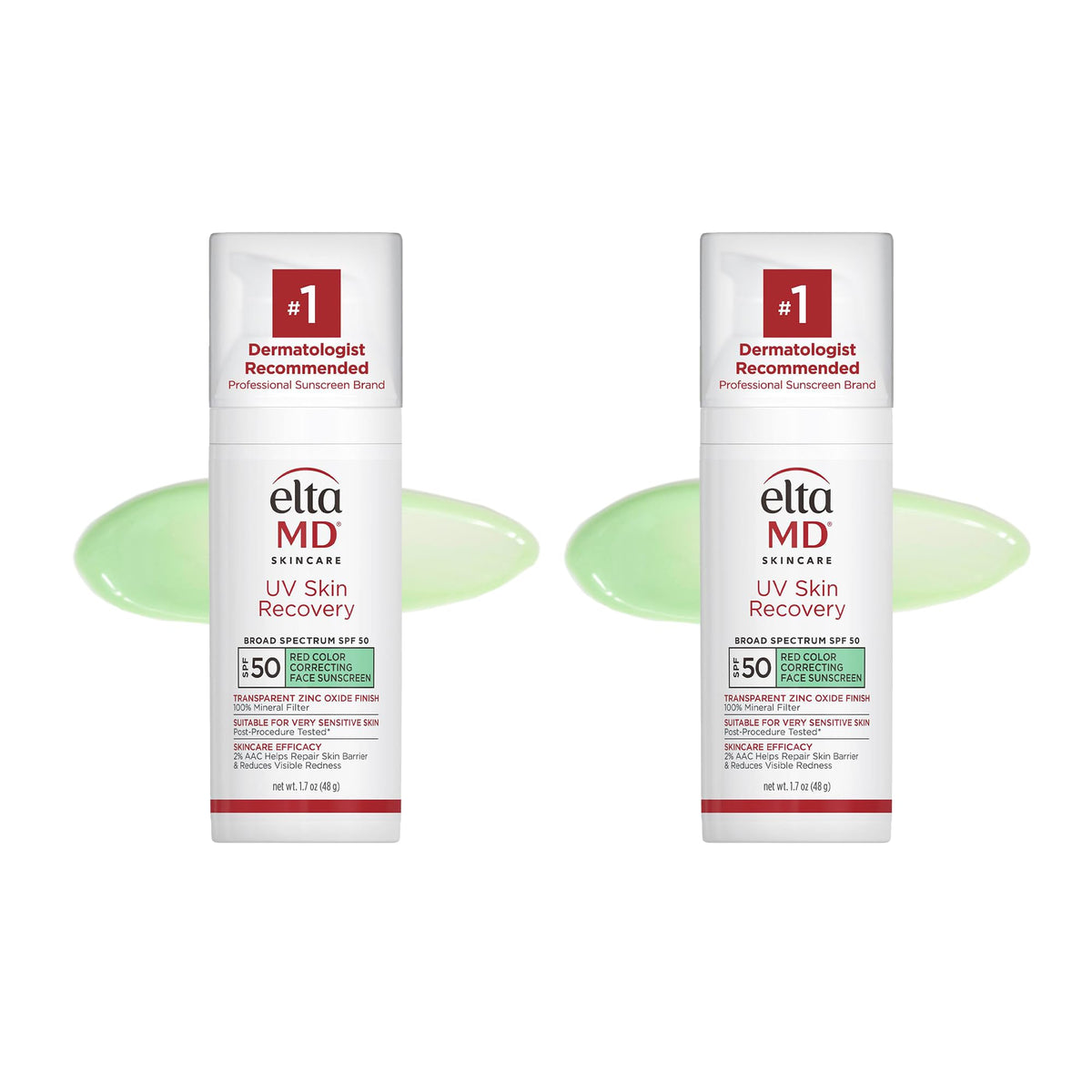 EltaMD UV Skin Recovery bottle with green tint offers sensitive skin protection.