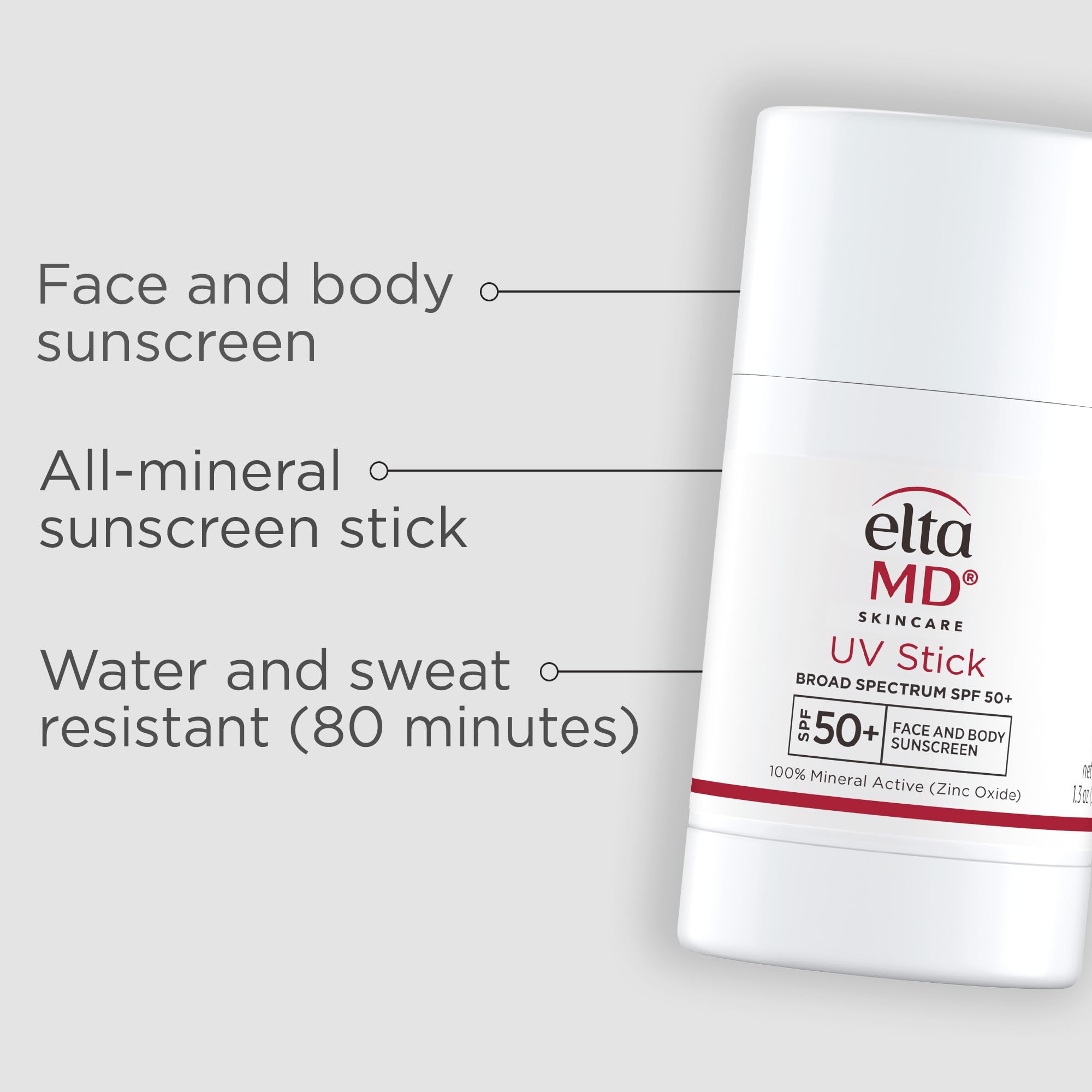 EltaMD UV Stick application-face-body demonstrates mess-free daily sunscreen for all over.
