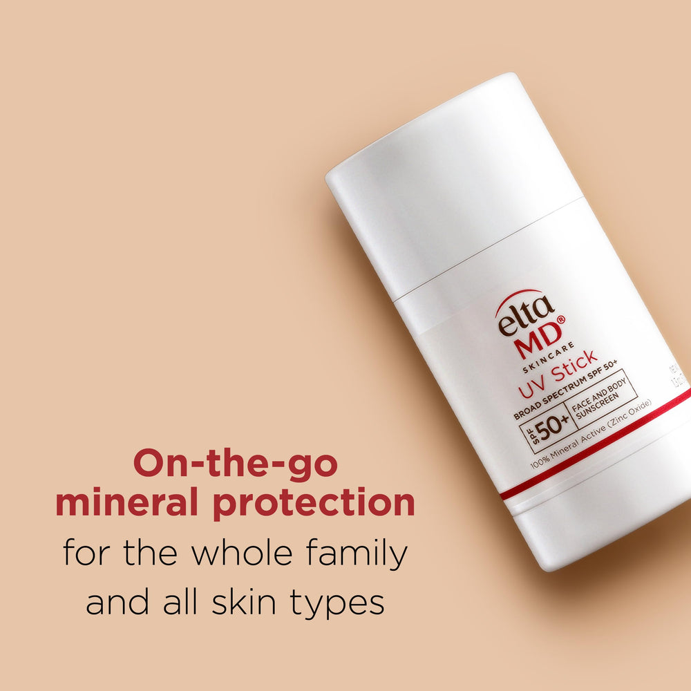 EltaMD UV Stick water-resistant-80-min protects during swimming or sweating without reapplication.