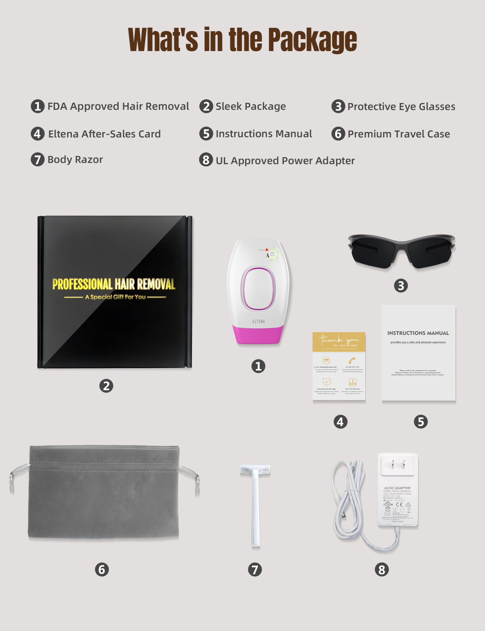 ELTENA protective eyewear ensures safe sessions during at-home treatments.