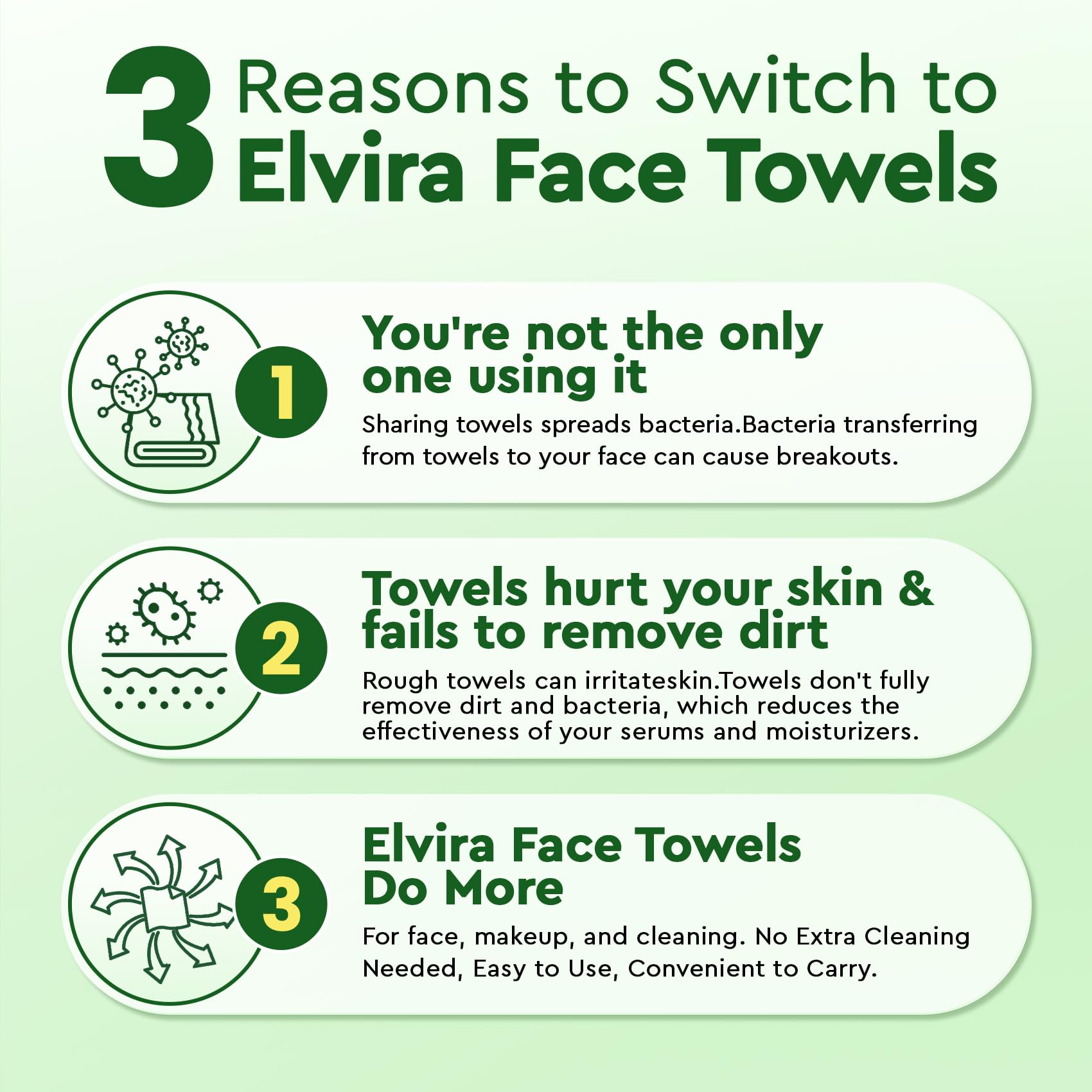 Elvira soft, absorbent disposable towels ideal for makeup removal.