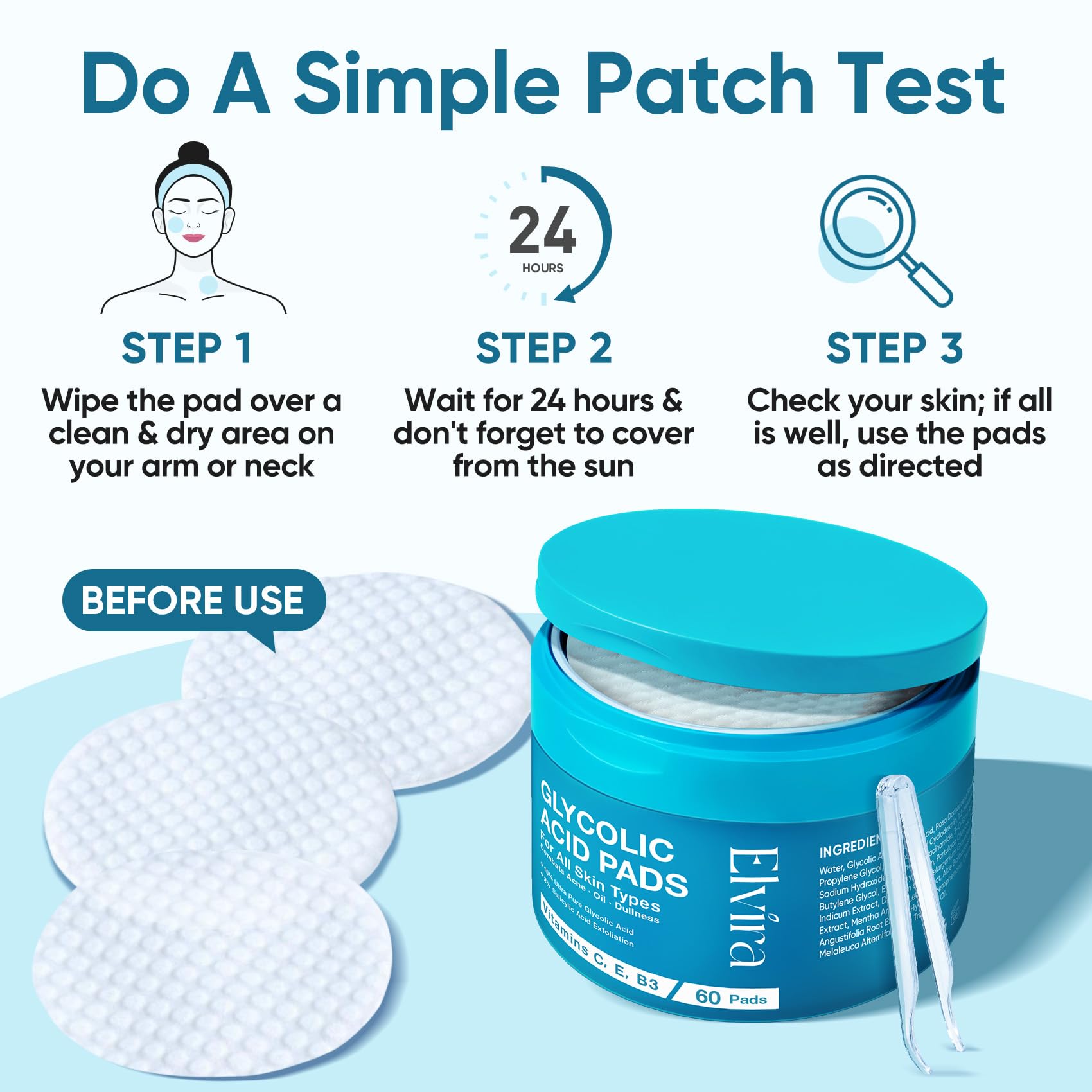 Elvira Glycolic Pads daily-use routine promoting improved texture and clarity