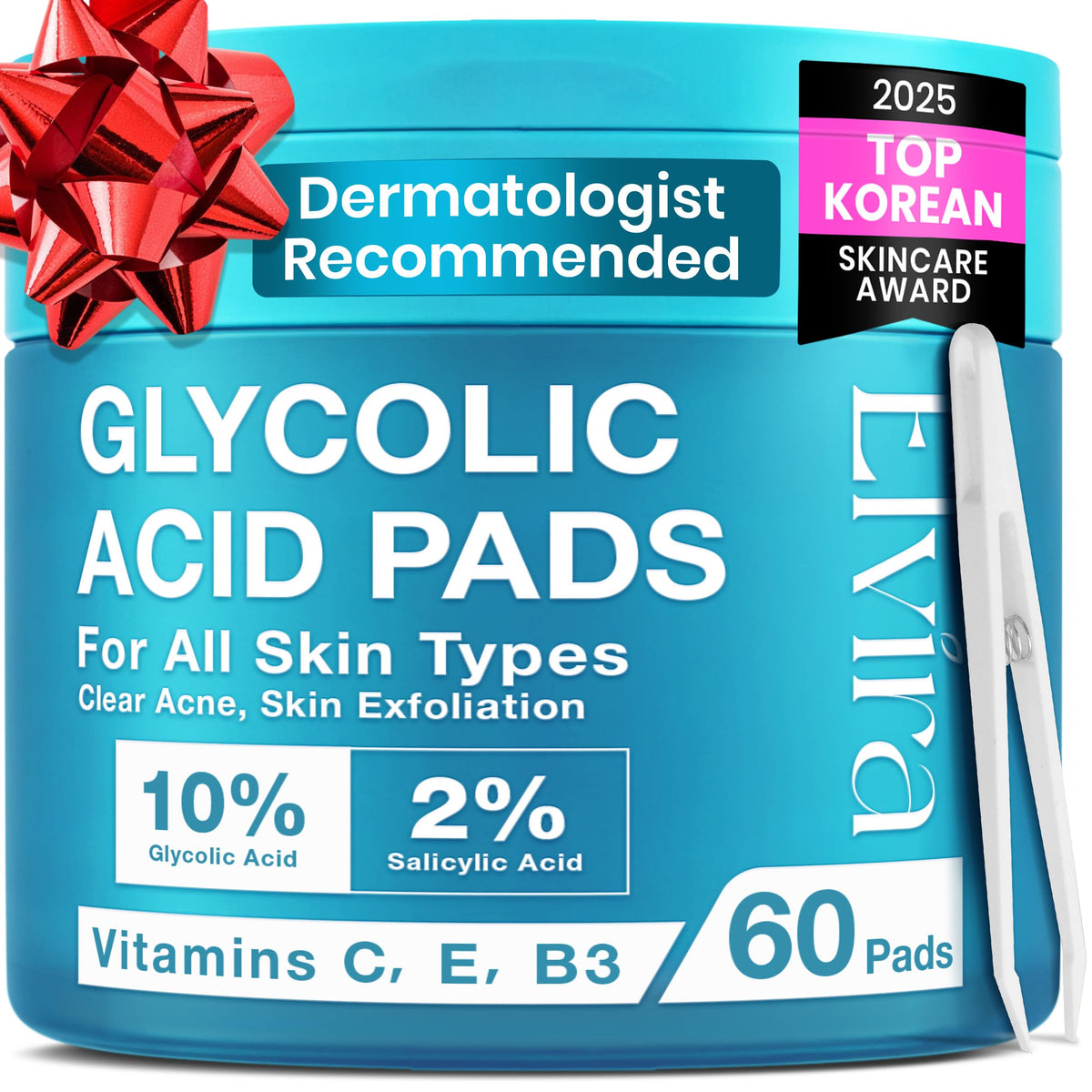 Elvira Glycolic Pads packaging close-up showing branding and ingredients