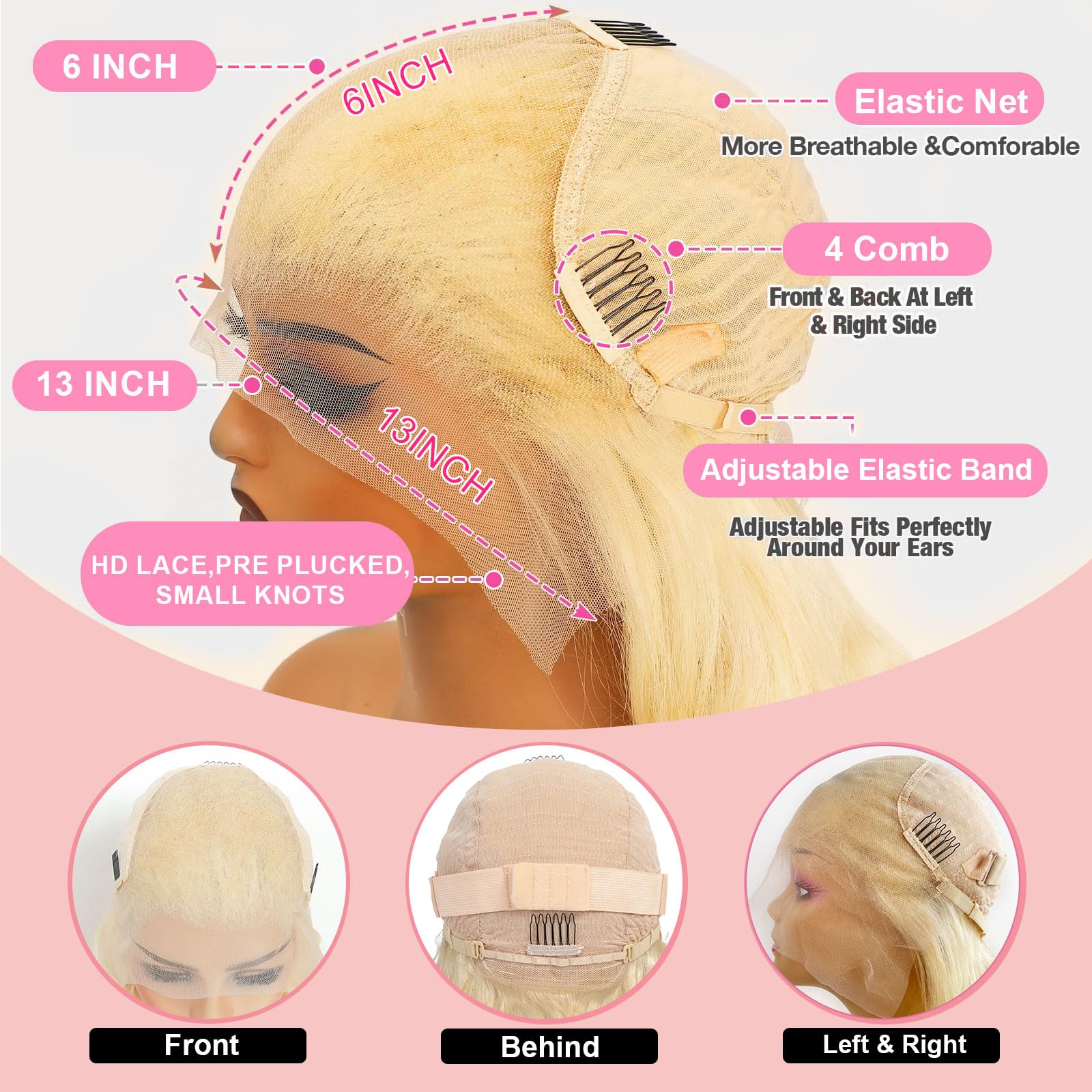 ELYCONT transparent lace front wig breathable lace for comfortable wear.