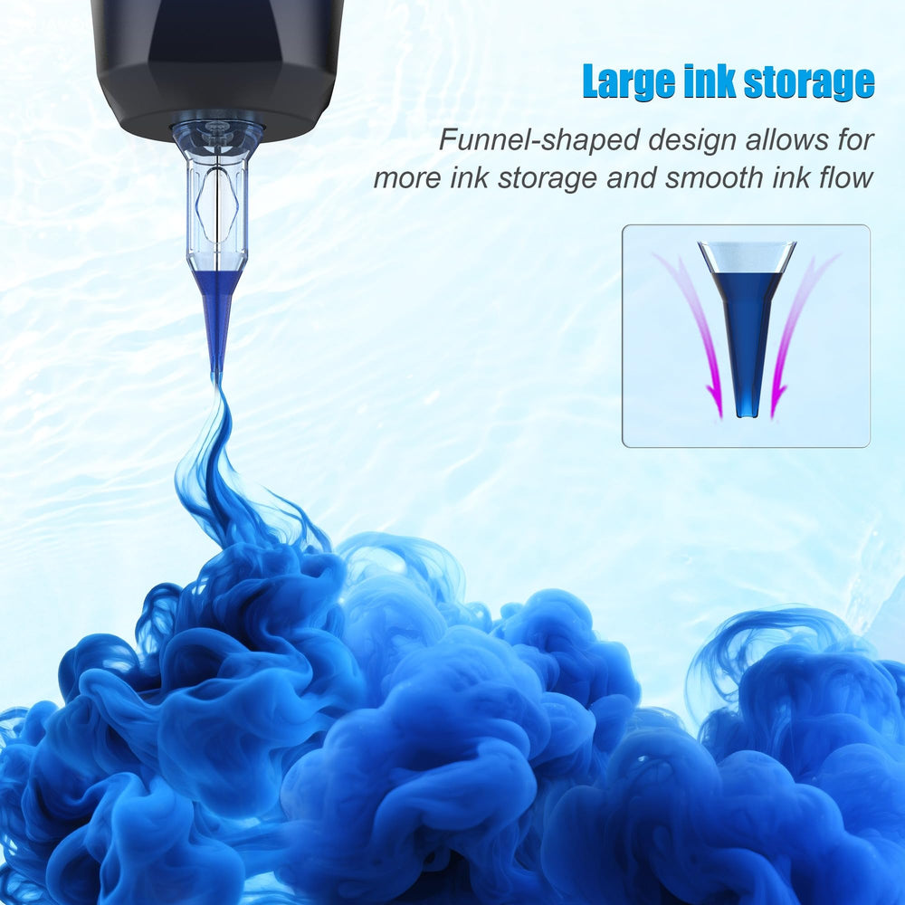 Transparent cartridge body allows easy needle observation and setup.