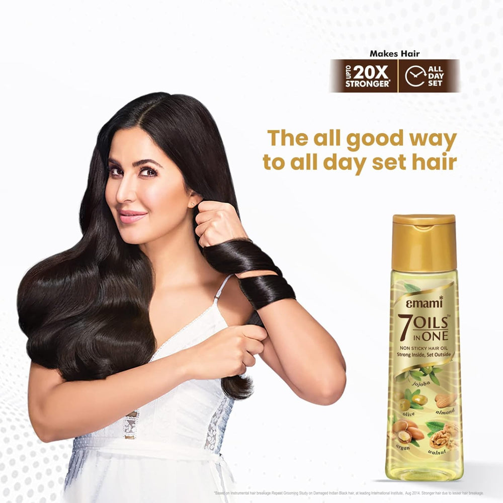 Emami 7-in-1 Hair Oil cruelty-free label indicates gentle, ethical formulation.