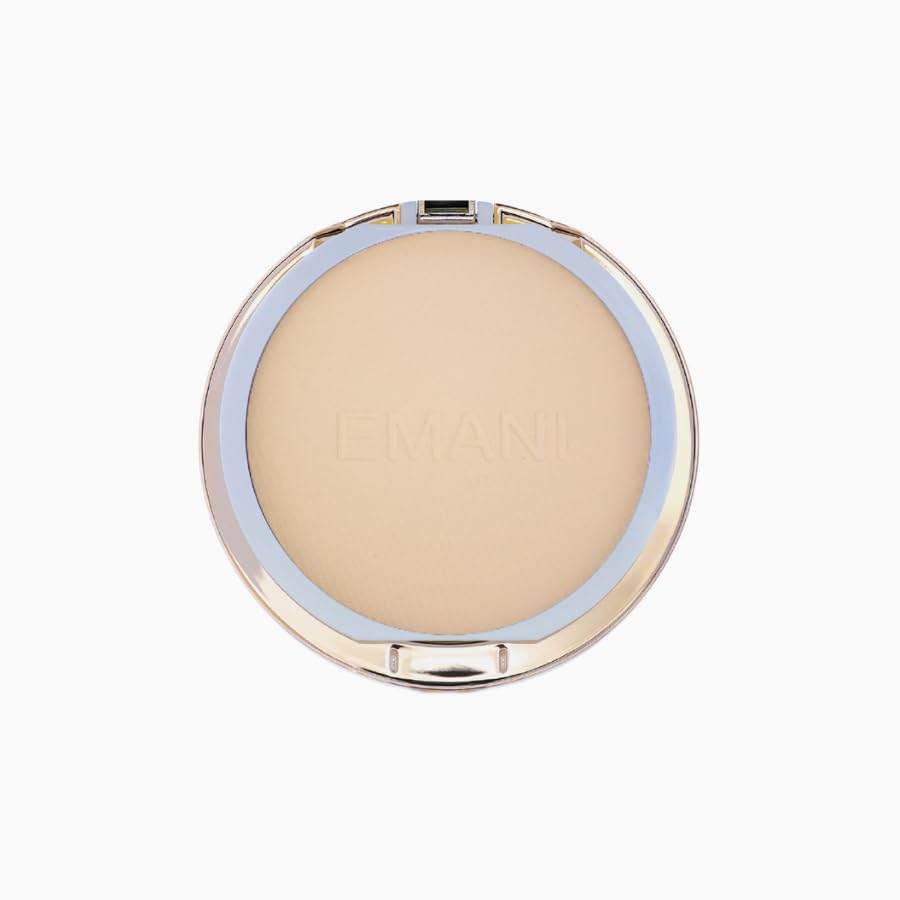 Emani Flawless Matte Powder buildable-coverage swatch shows natural, even tone.