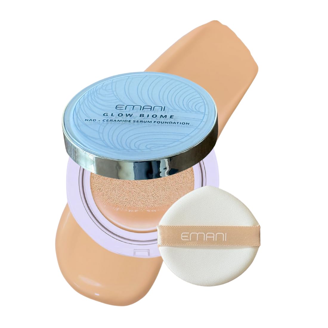 Emani Glow Biome NAD+ Serum Foundation refillable compact for on-the-go natural coverage.