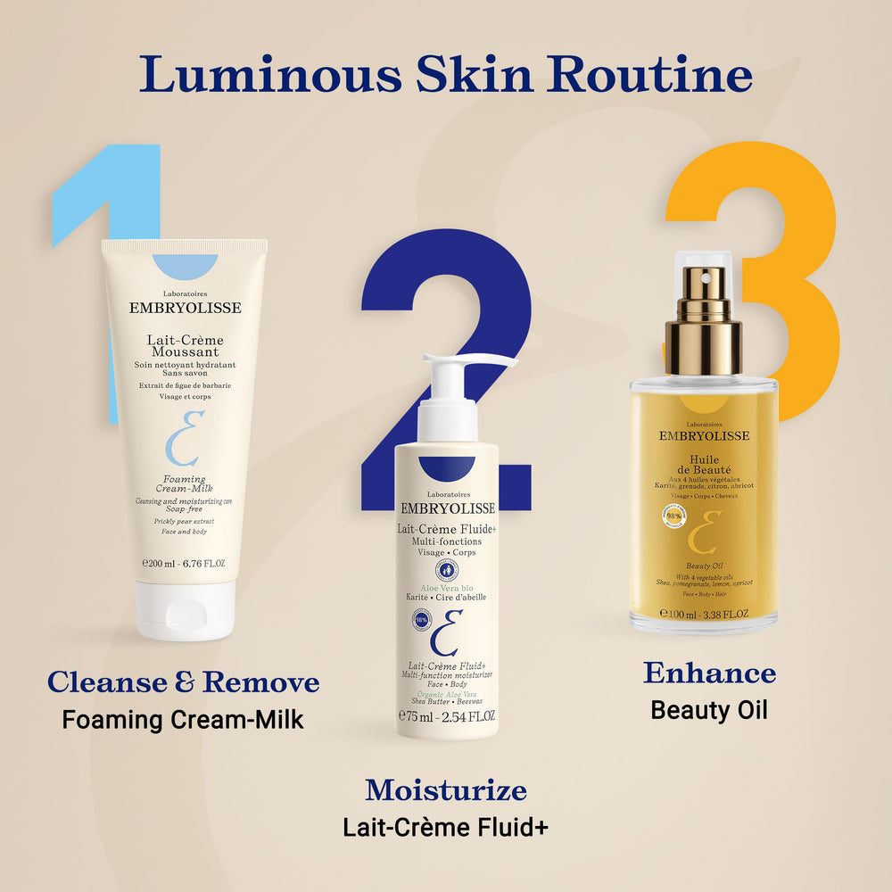 Embryolisse Beauty Oil ingredients including shea, pomegranate, lemon, and apricot oils.