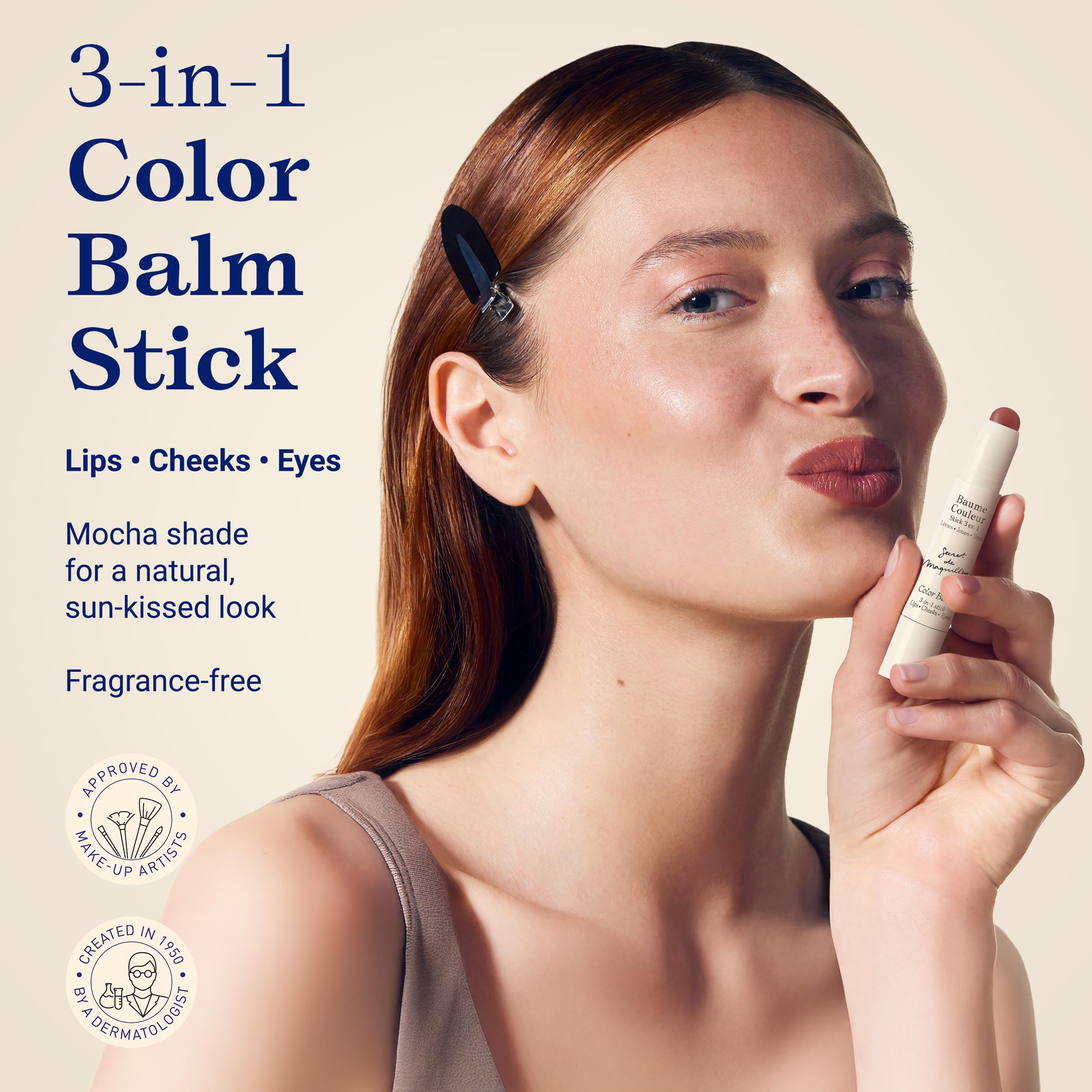 Embryolisse Color Balm Mocha on cheeks for natural flush
