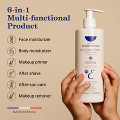 Embryolisse Lait Creme Fluid on skin shows smooth, non-greasy finish for daily use.
