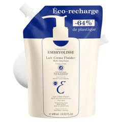 Embryolisse Lait Creme Fluid+ refill packaging highlights lightweight hydration for the face and body