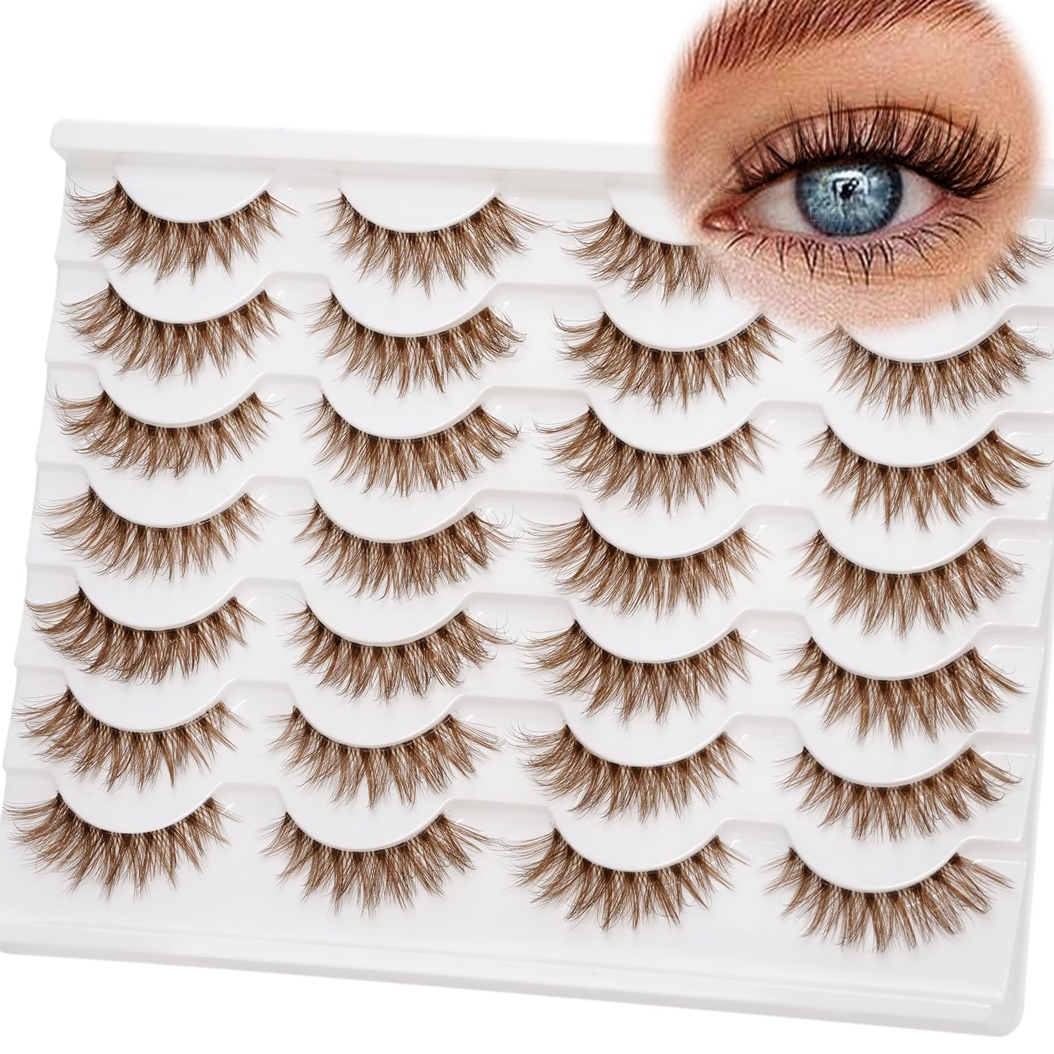 EMEDA brown lashes 14mm natural look with clear band for everyday elegance.