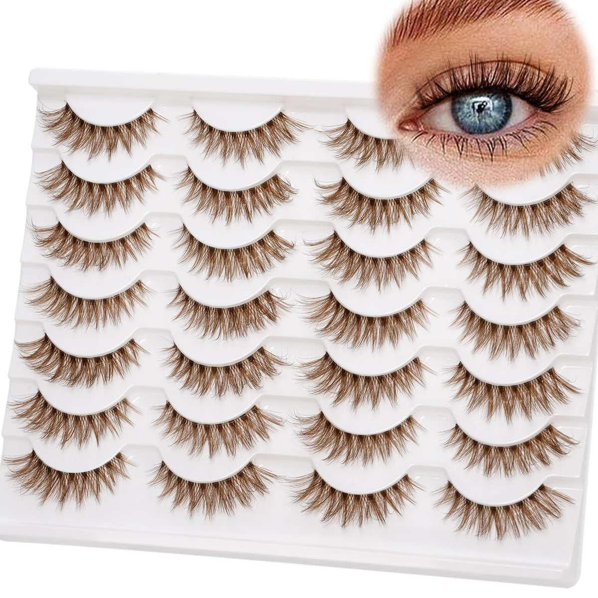 EMEDA brown lashes 14mm natural look with clear band for everyday elegance.