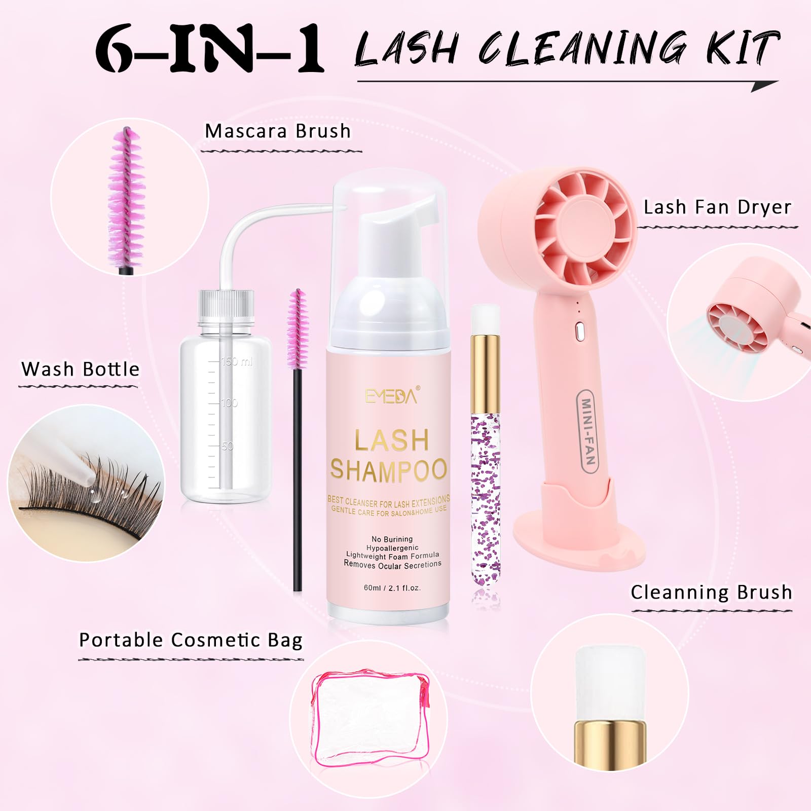 EMEDA lash cleaning kit rose-scent lash shampoo for gentle cleansing