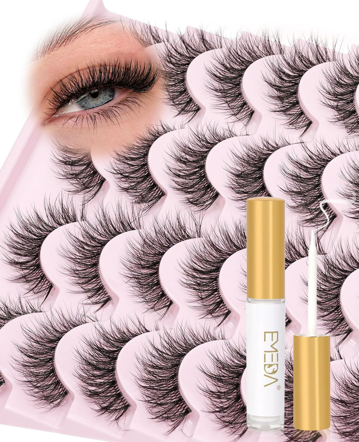 EMEDA lash kit 14mm wispy cat-eye lashes for natural subtle look