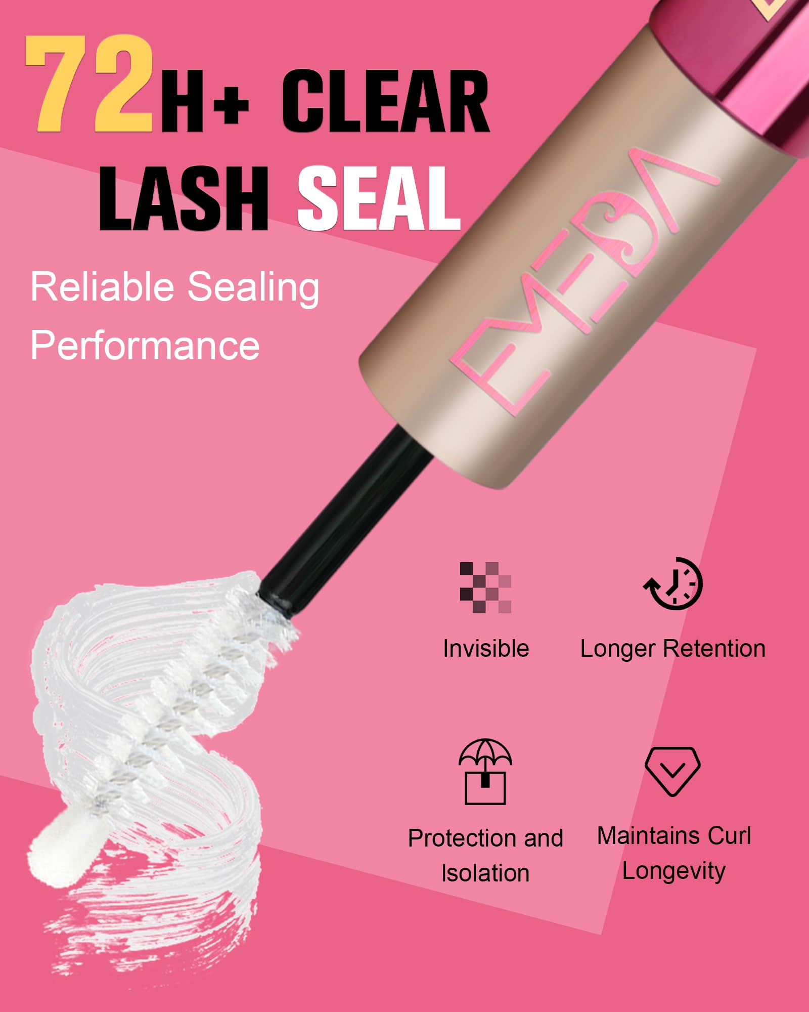 EMEDA Lash Seal clear topcoat protects and isolates clusters.
