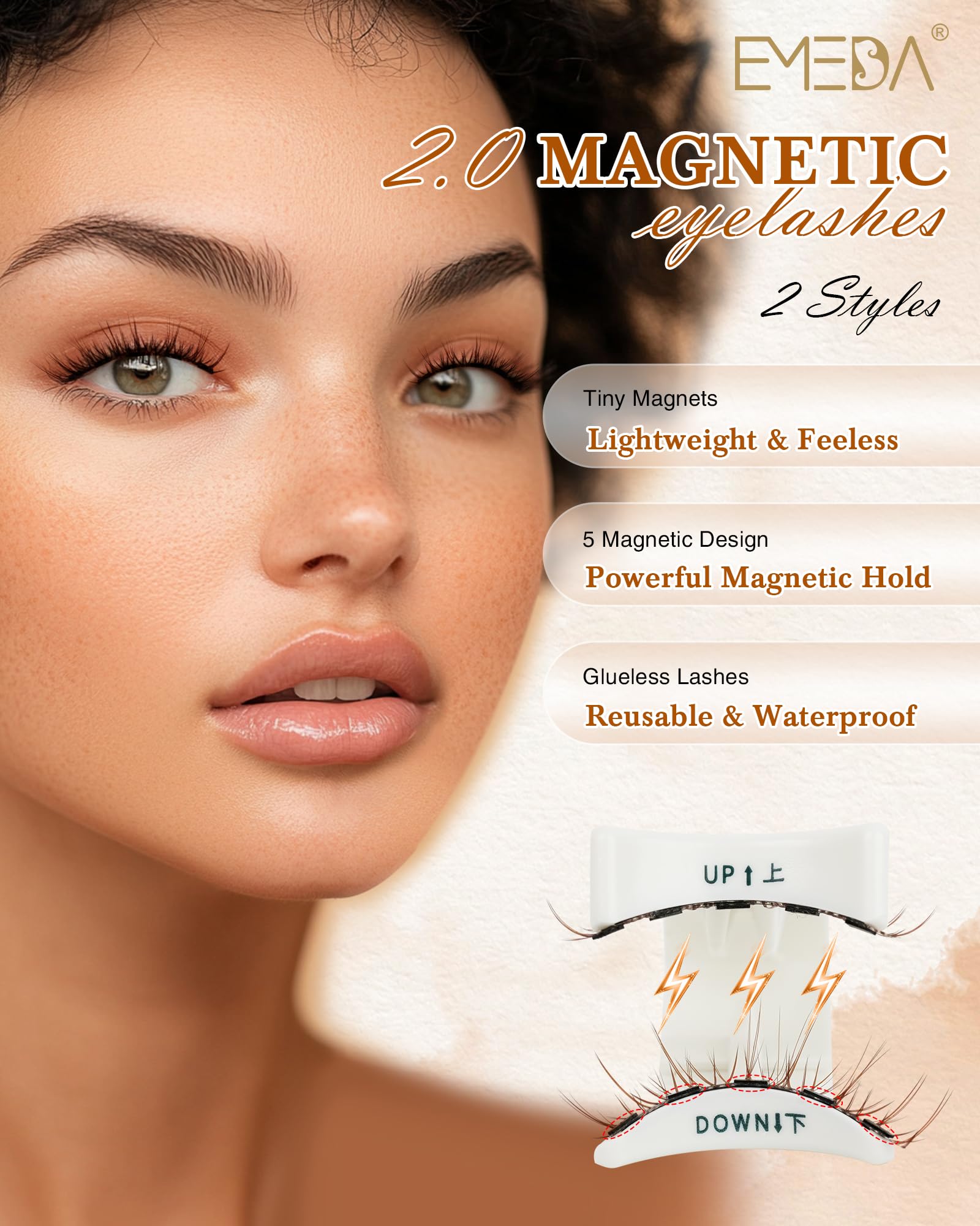EMEDA magnetic eyelash applicator ensures precise placement without glue.