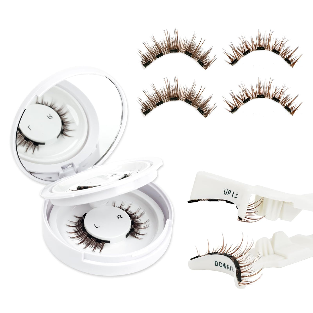 EMEDA Natural Look magnetic lashes kit contents with applicator and mirror for easy use.