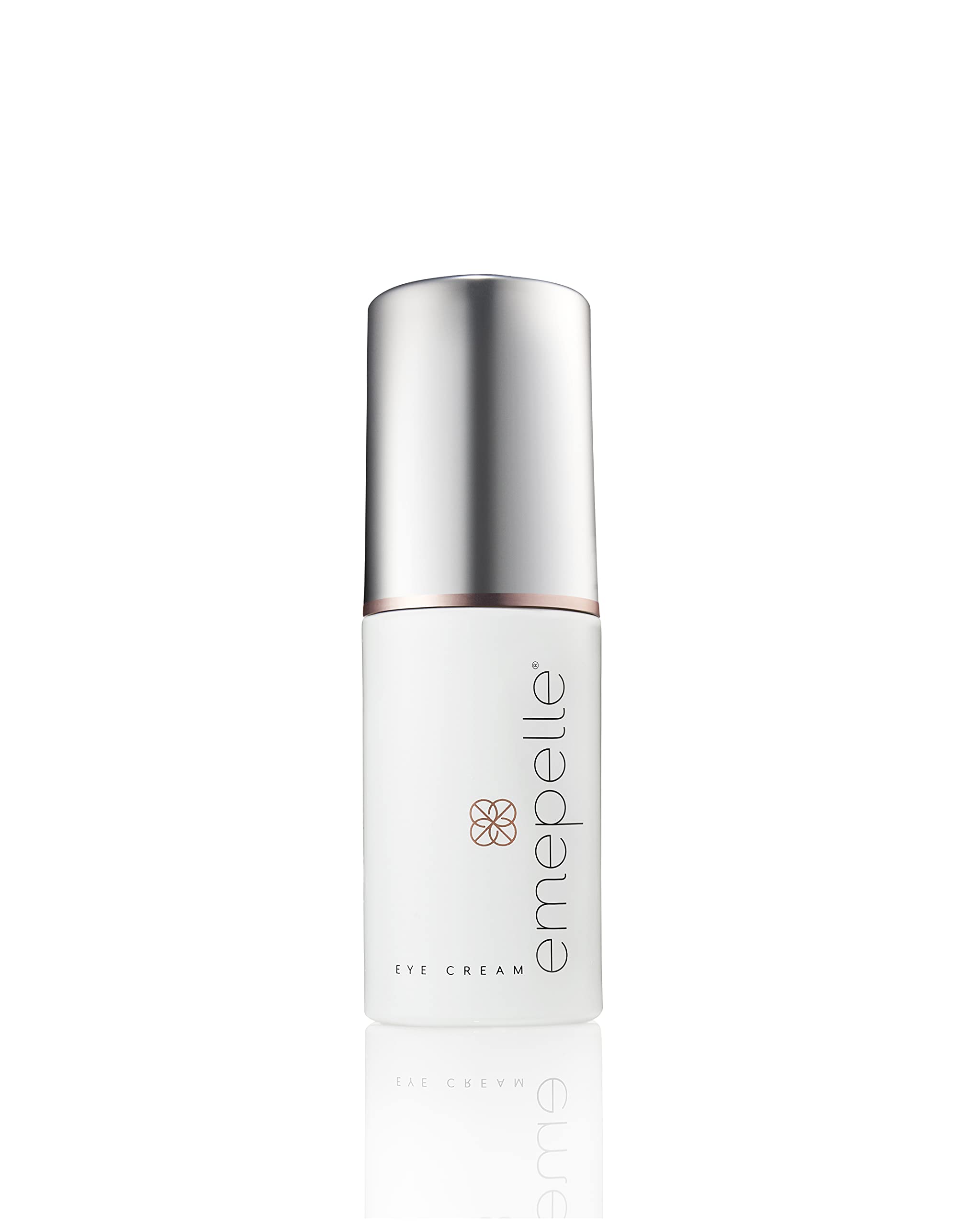 Emepelle Eye Cream jar close-up showing creamy texture for brightening around the eyes.