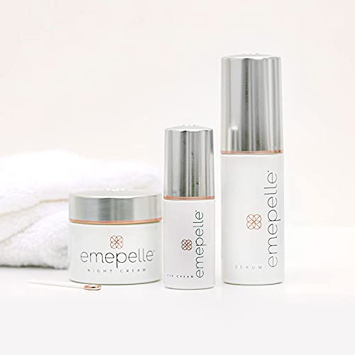 Emepelle Eye Cream packaging displayed for premium anti-aging routine.