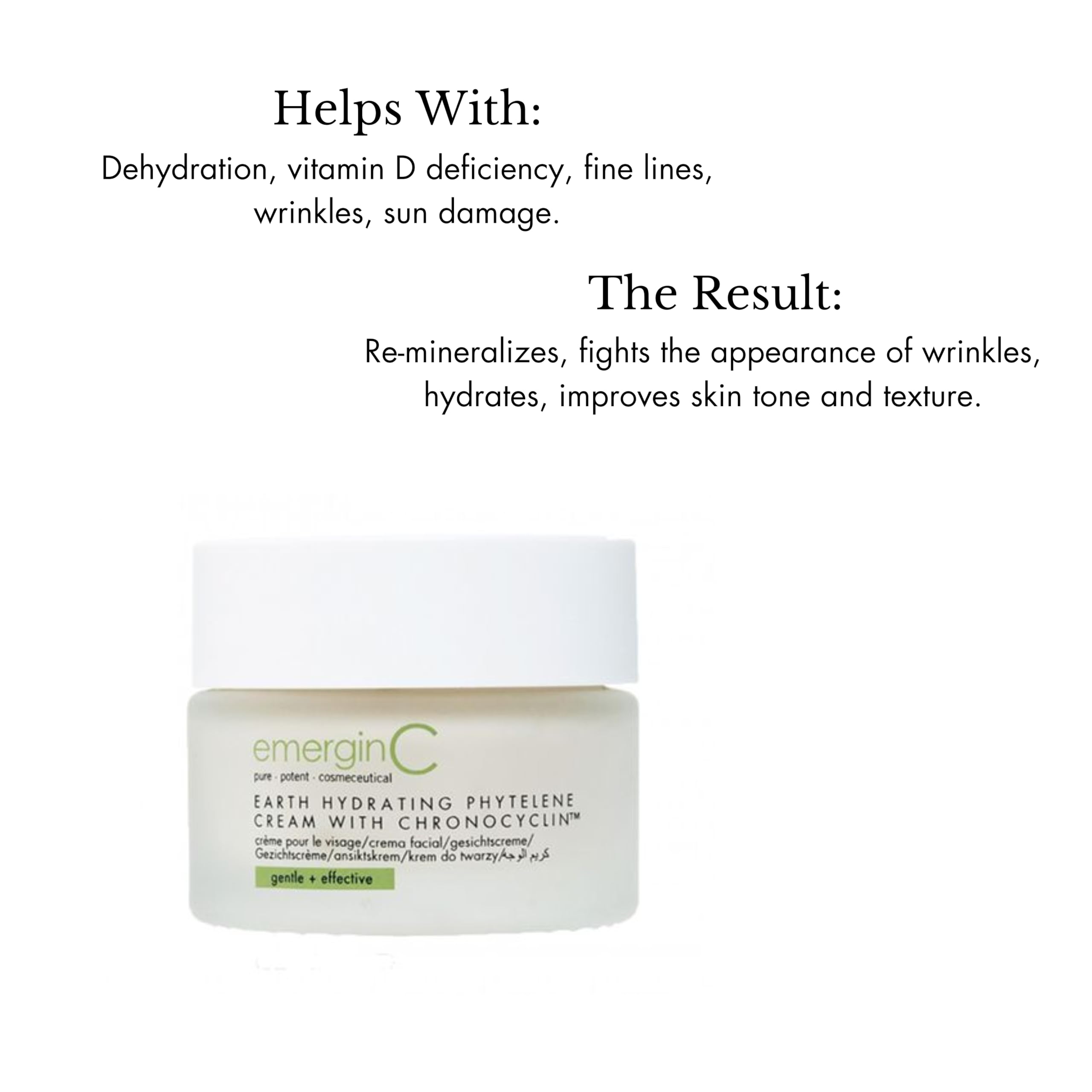 emergin C Earth Hydrating Phytelene Cream jar texture reveals rich moisturizer for daily use.