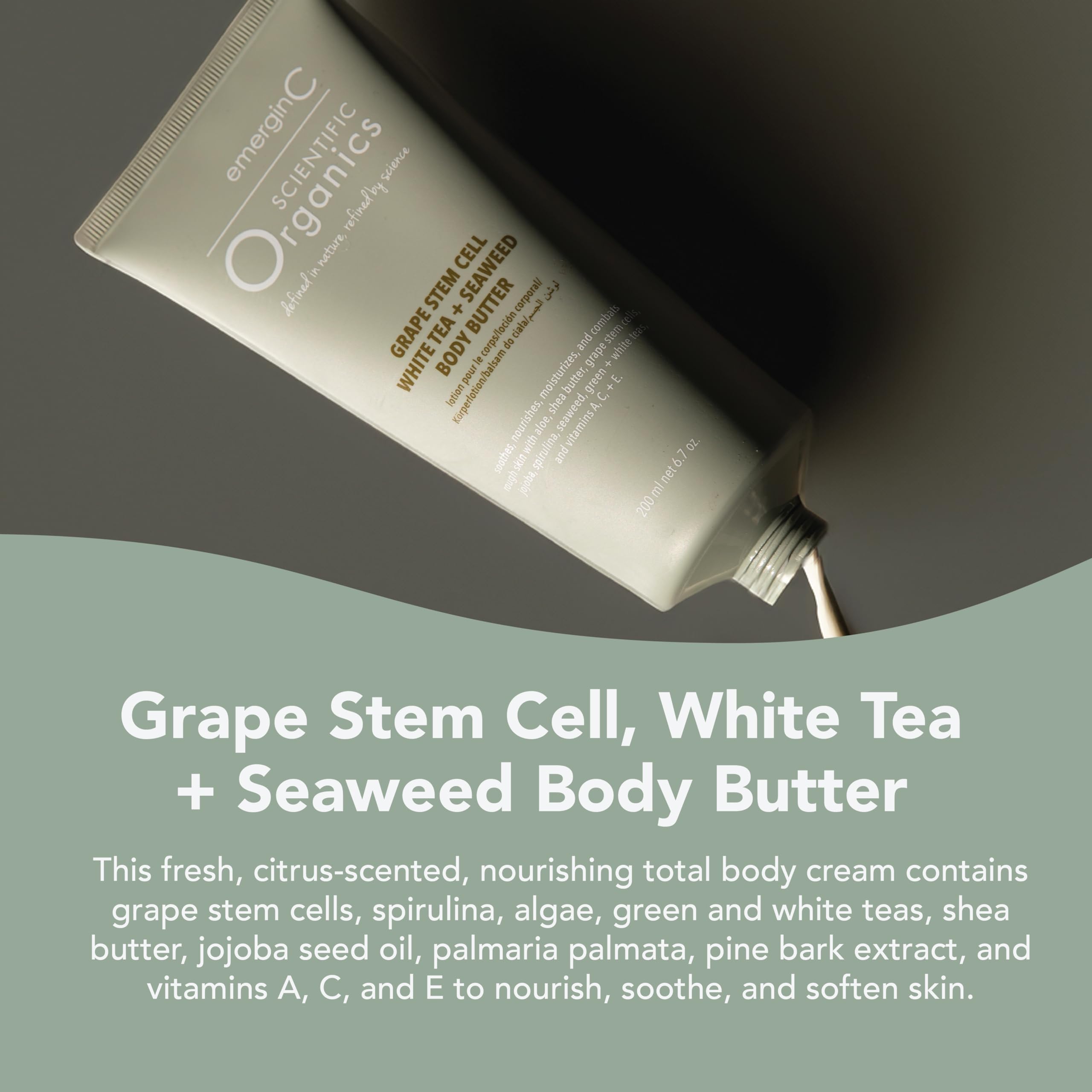 emergin-c white tea seaweed body butter texture shows hydrating benefits for skin