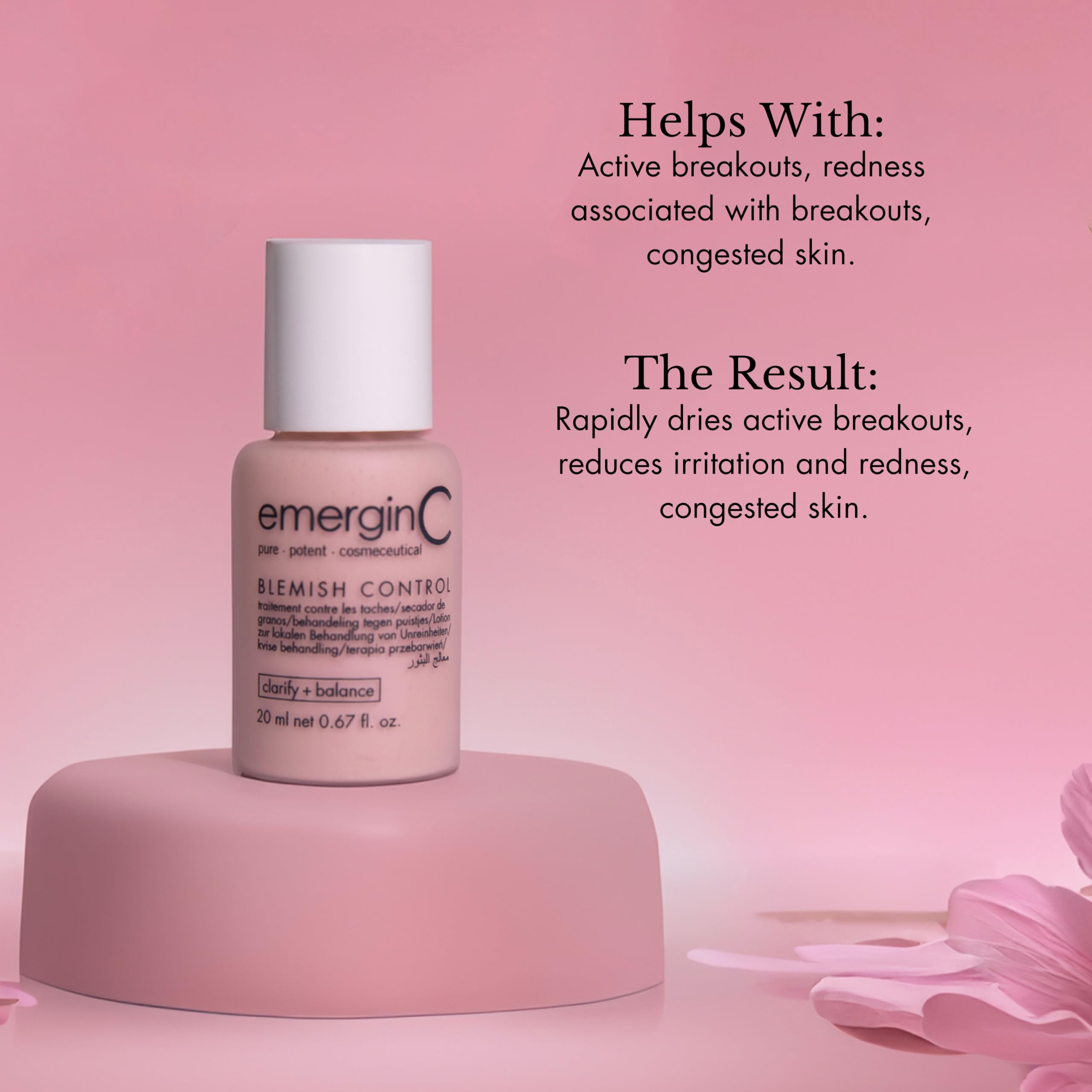 emerginC Blemish Control application on skin shows spot treatment.