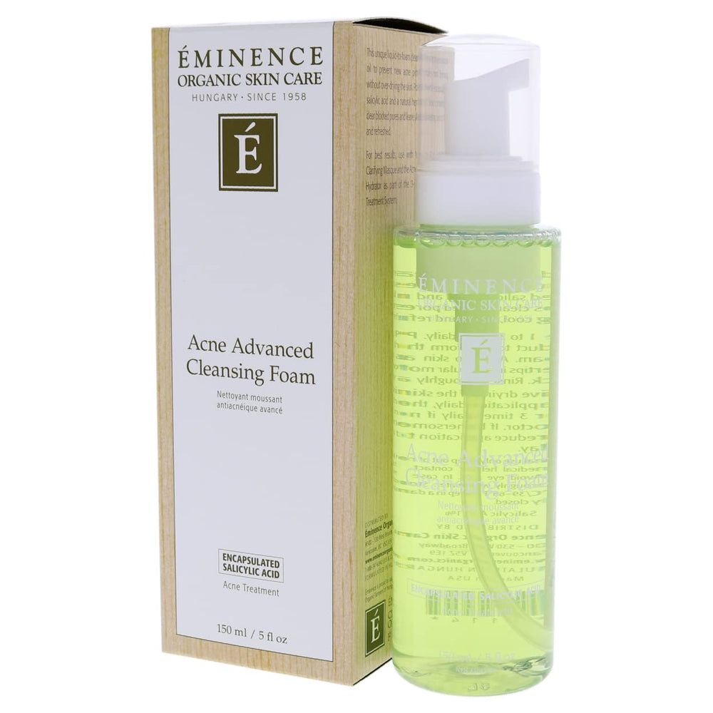 Eminence Acne Advanced Cleansing Foam hands applying the foam for gentle cleansing