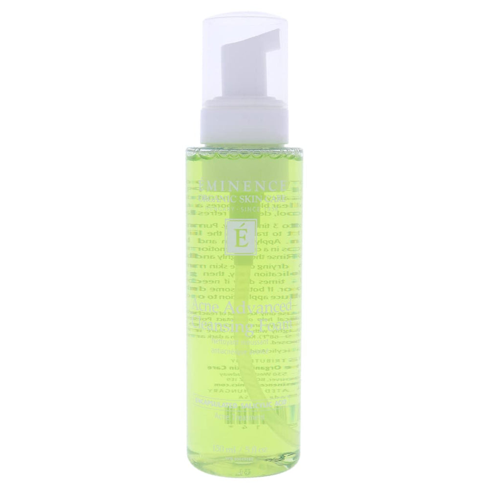 Eminence Acne Advanced Cleansing Foam texture close-up highlighting airy foam for oil balance