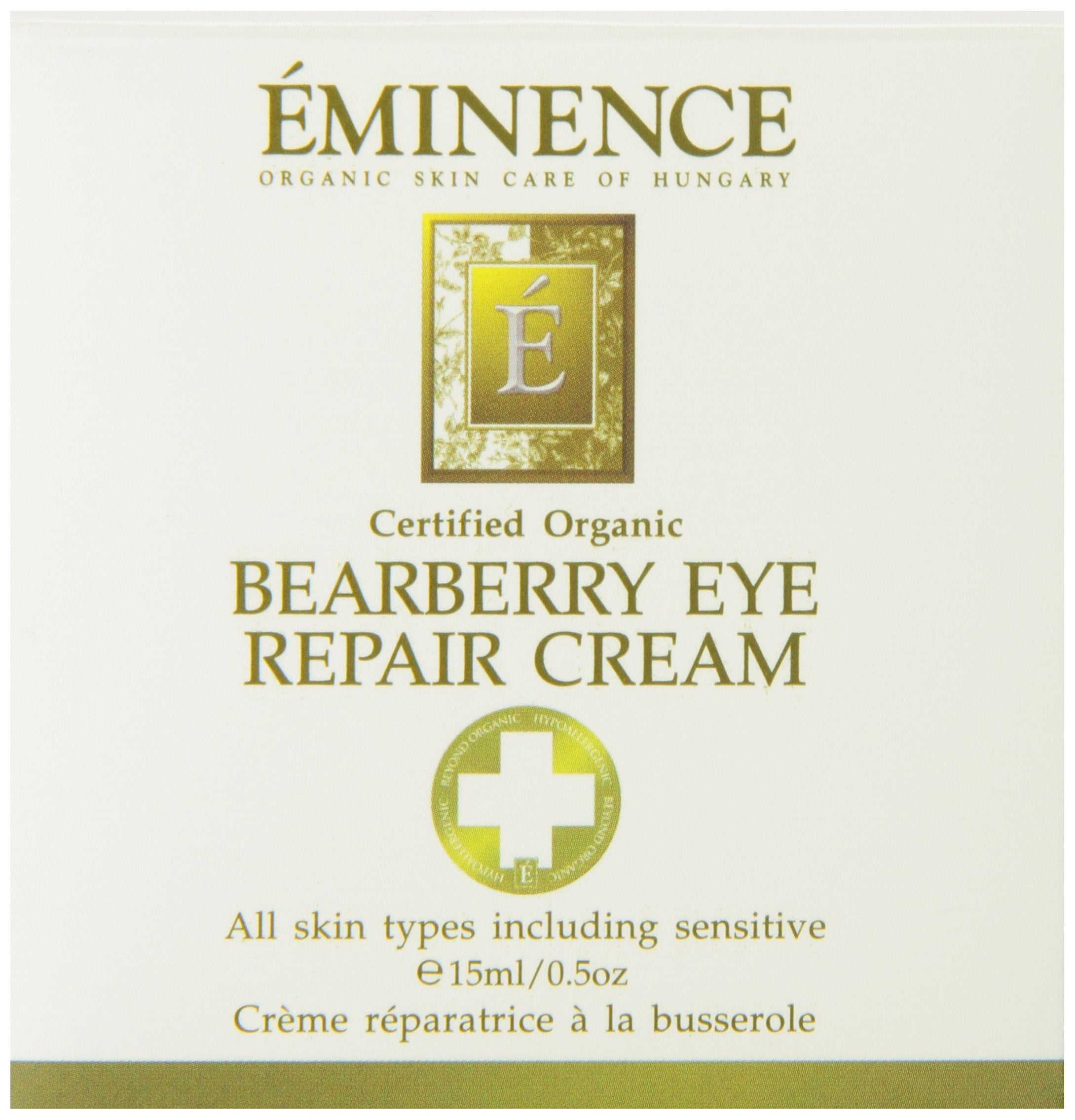 Side view of Eminence Bearberry Eye Repair Cream jar emphasizes premium organic skincare