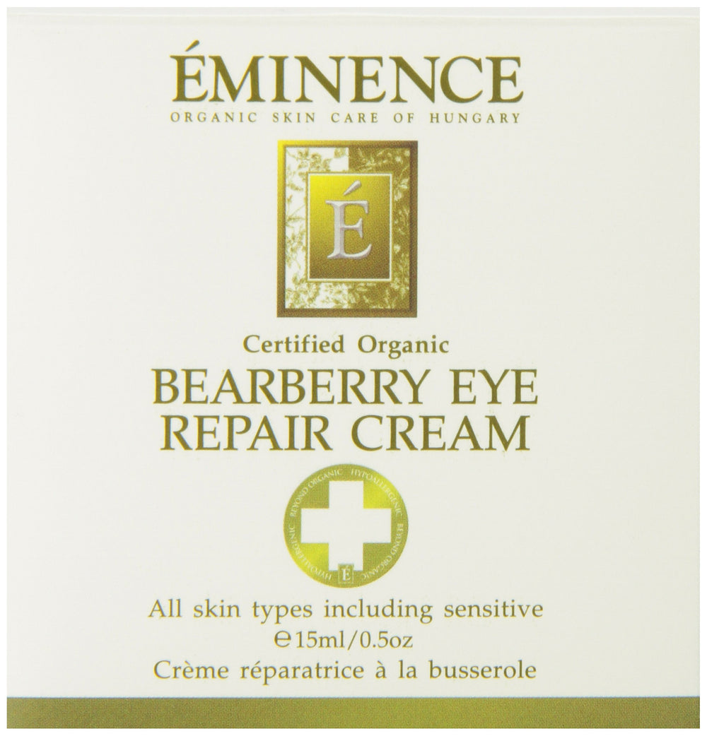 Side view of Eminence Bearberry Eye Repair Cream jar emphasizes premium organic skincare