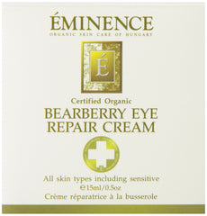 Side view of Eminence Bearberry Eye Repair Cream jar emphasizes premium organic skincare
