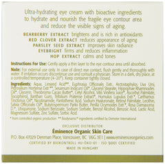 Label detail of Eminence Bearberry Eye Repair Cream signals biodynamic bearberry extract