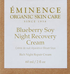Eminence Blueberry Soy Night Recovery Cream packaging highlights rich formula for next-day skin refresh.