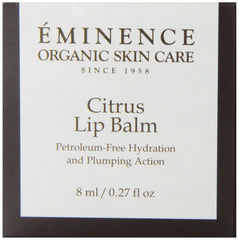 Eminence Citrus Lip Balm packaging highlights a petroleum-free formula.