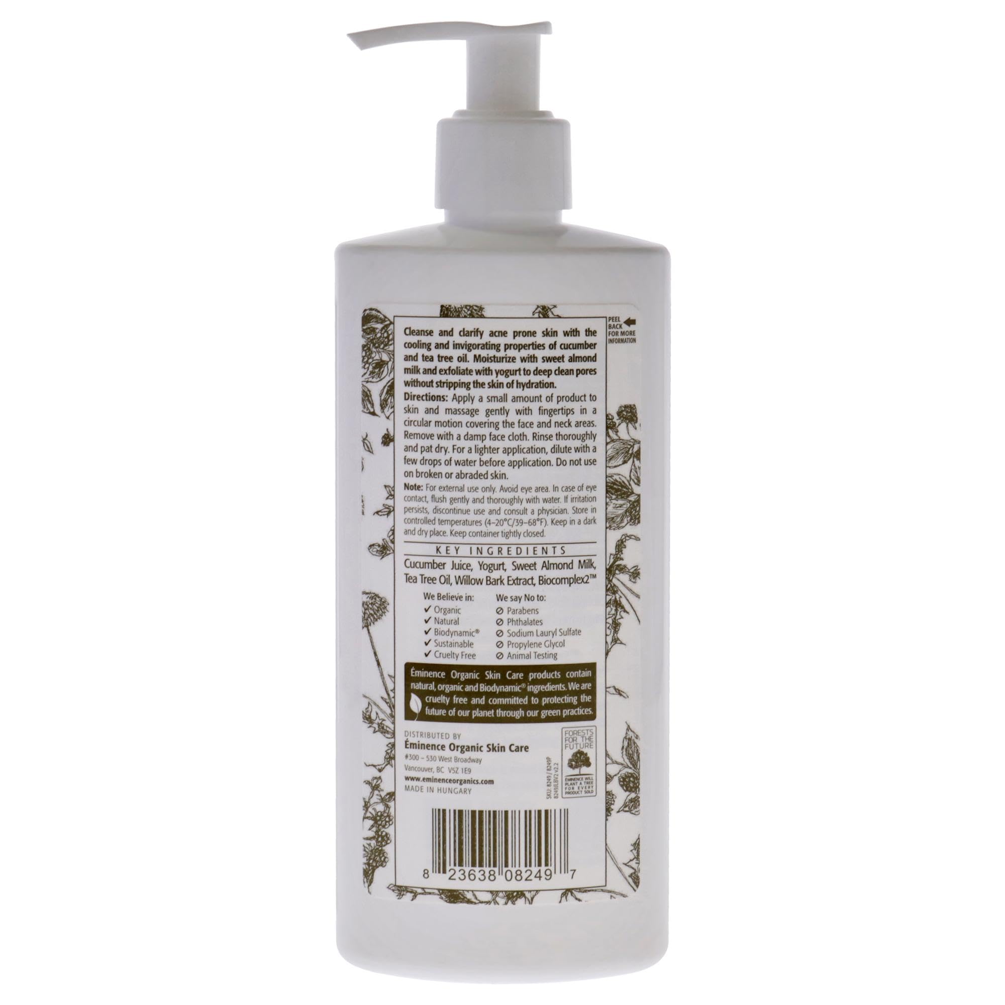 Eminence Clear Skin Probiotic Cleanser bottle pour showing cooling cream-gel formula for balanced skin.