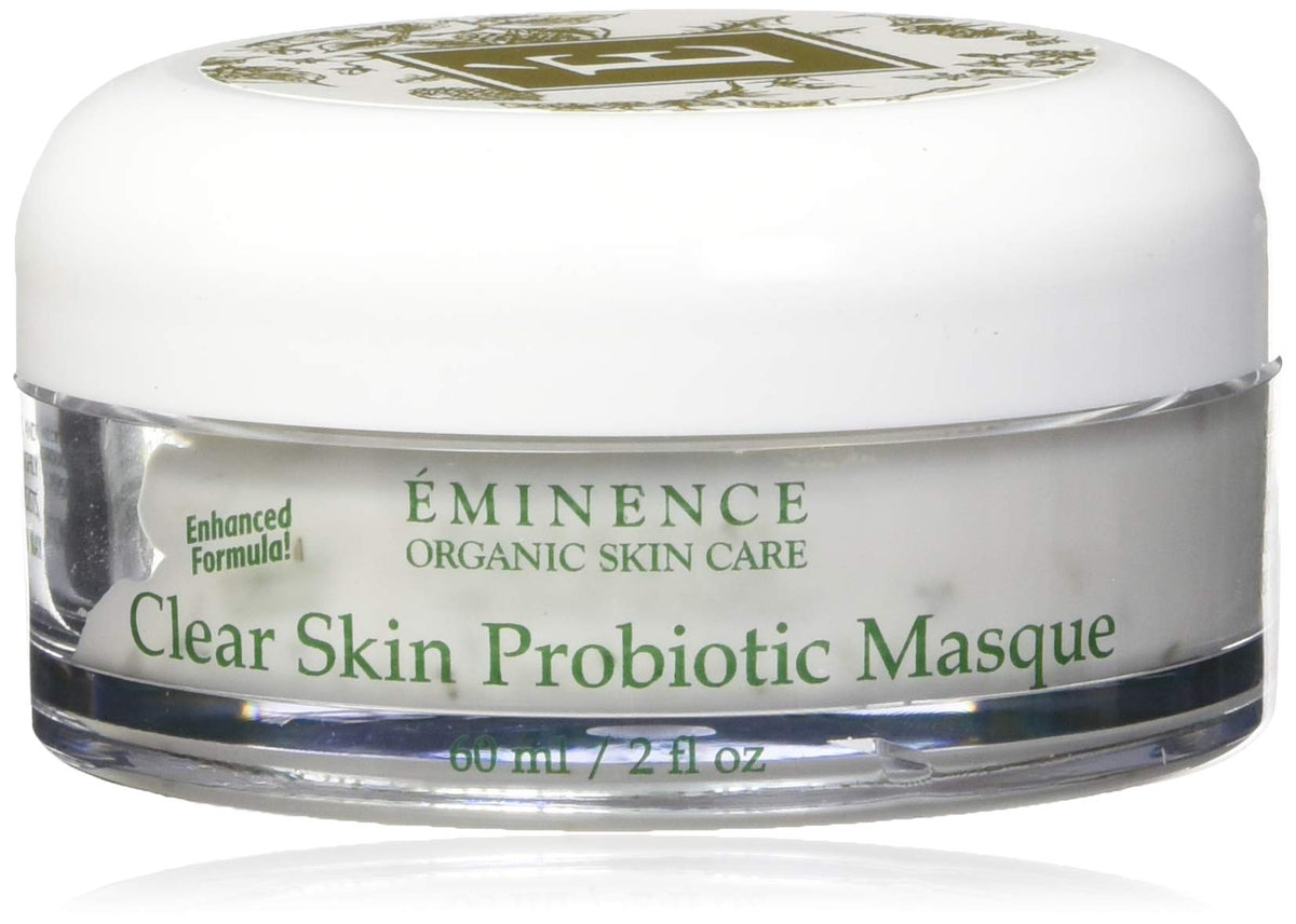 Eminence Clear Skin Probiotic Masque jar close-up showing creamy texture for blemish-prone skin.