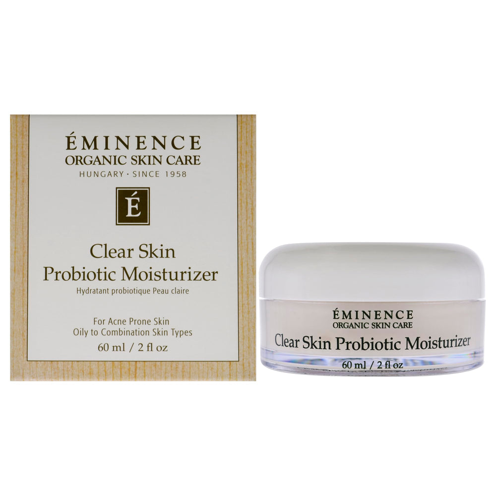 Eminence Clear Skin Probiotic Moisturizer bottle showing balanced hydration for acne-prone skin
