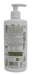 Close-up of Eminence Coconut Firming Lotion being applied for moisturized skin.