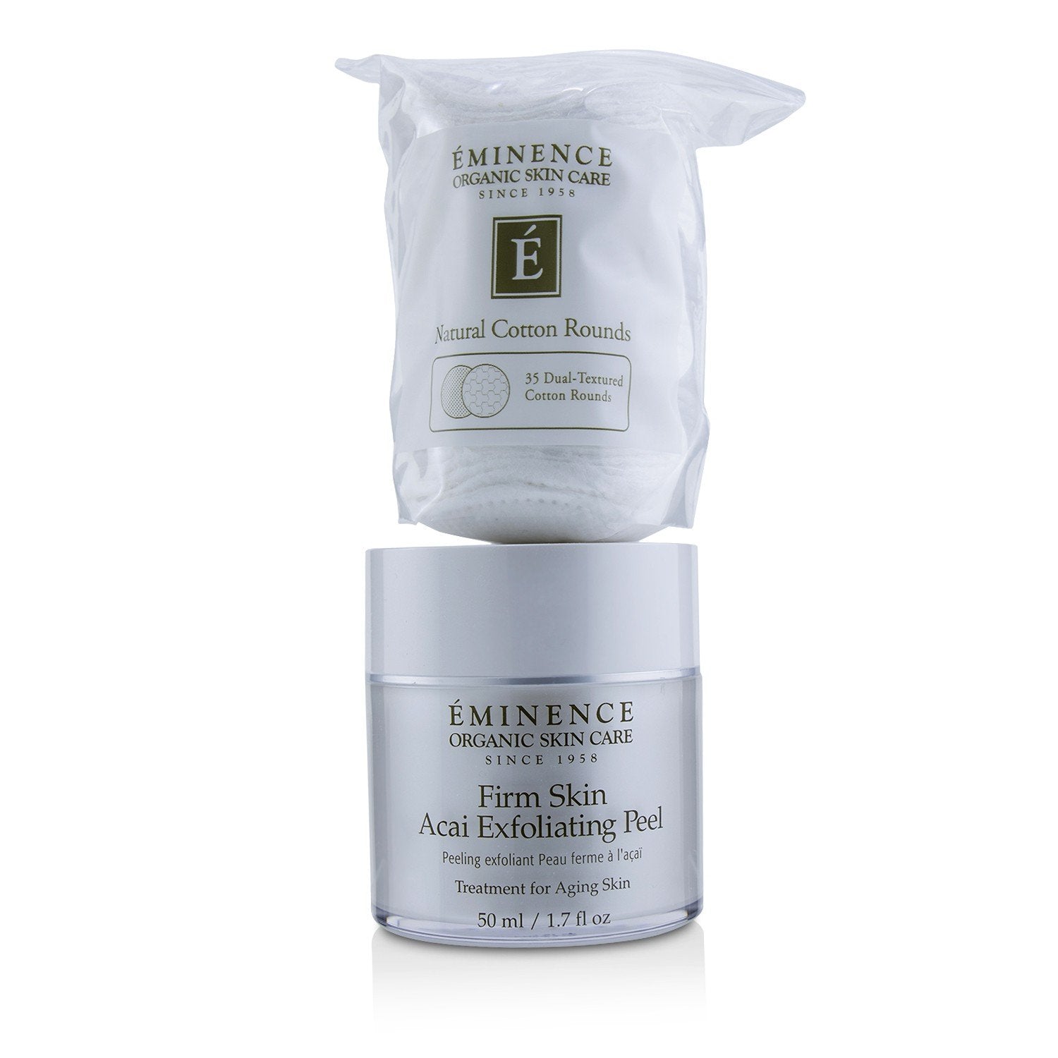 Eminence Firm Skin Acai Exfoliating Peel cotton pads ready for application