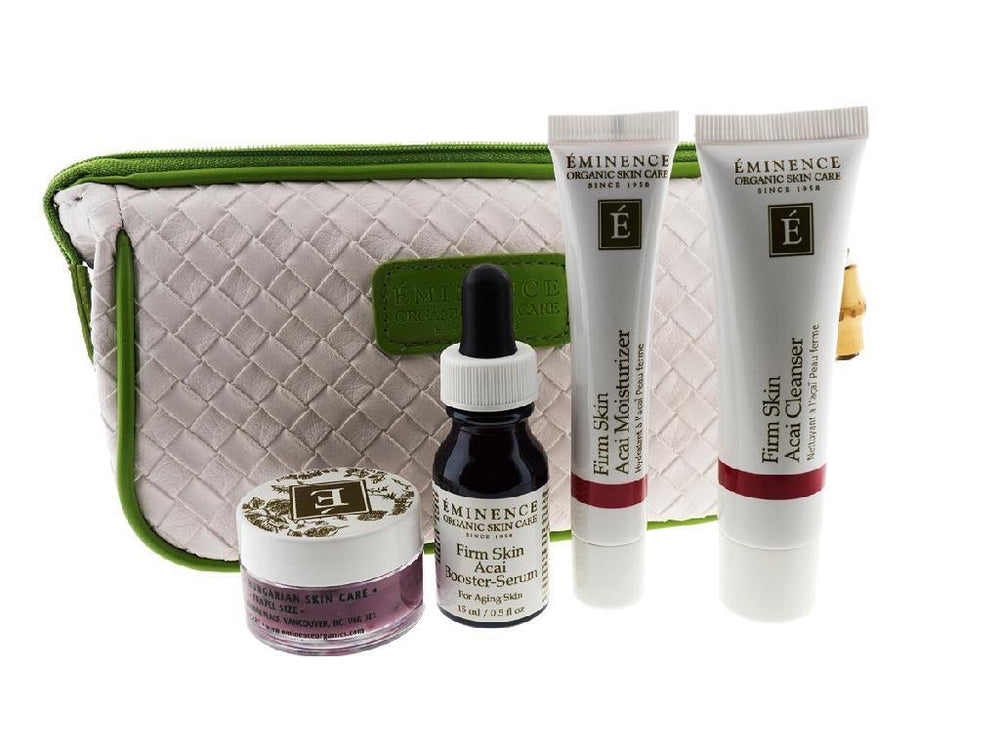 Eminence Firm Skin Starter Set packaging, ideal for travel and daily use with antioxidant-rich care