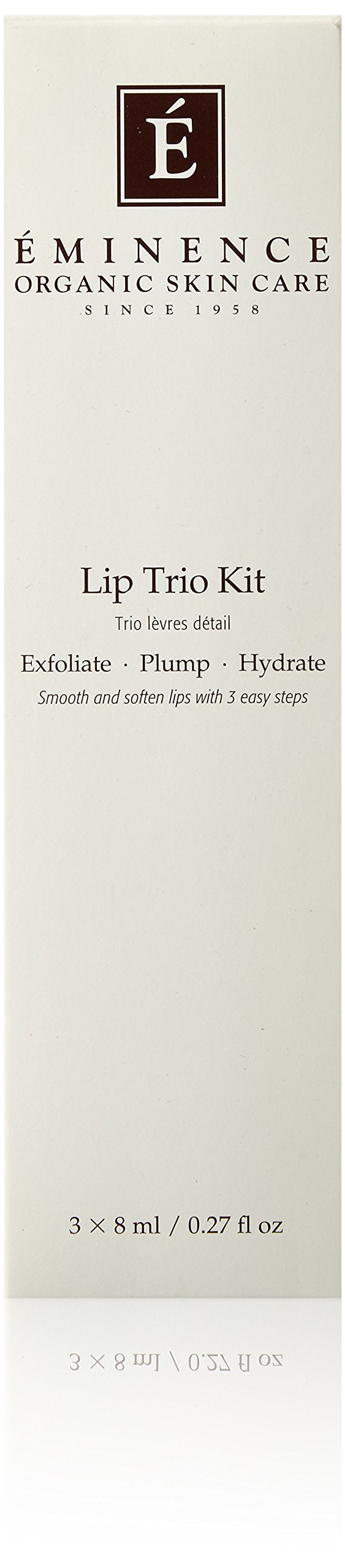 Eminence Lip Trio pack shot, compact organic lip care for daily use.