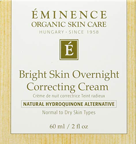 Eminence night-application cream spread on cheek demonstrates easy nightly routine and even-toned skin.