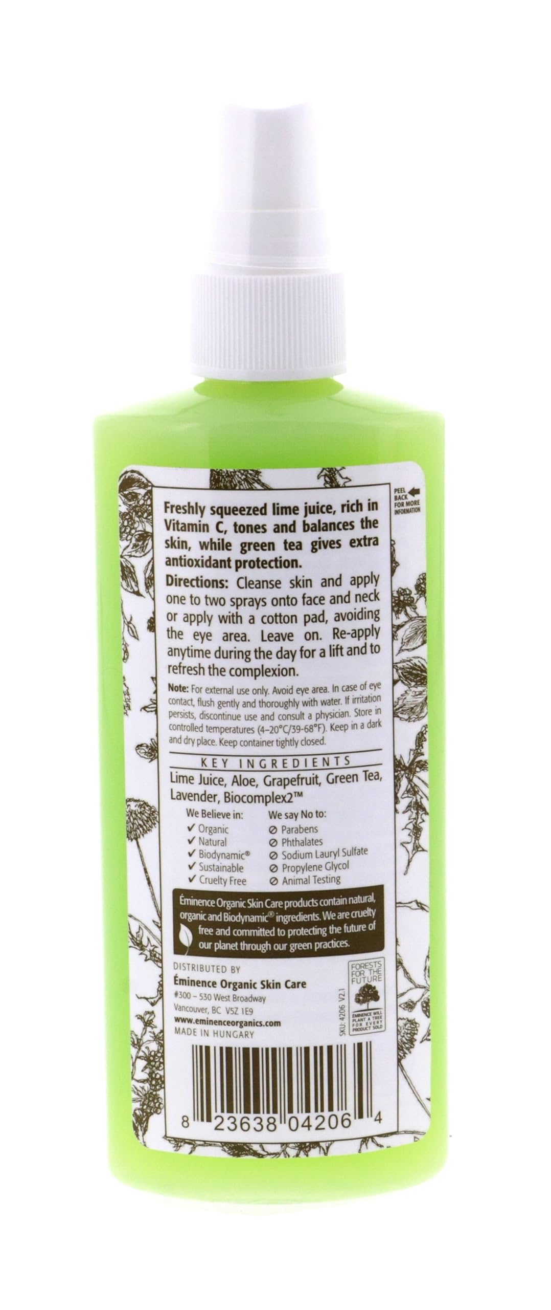 Close-up of Eminence Refresh Tonique Lime, lime infusion helps tighten pores.